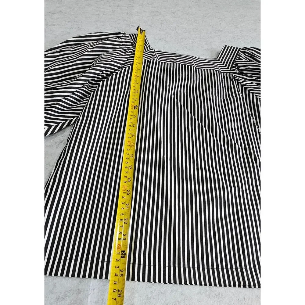 Loft Blouse Square-Neck Striped Puff Sleeve, Black & White, New w tags, Sz S